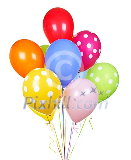 Colorful helium balloons isolated on white background
