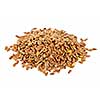 Heap of brown flax seed or linseed isolated on white background