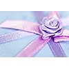 Closeup of pink gift ribbon and bow on present