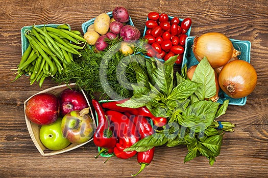 Fresh farmers market fruit and vegetable produce from above Fresh farmers market fruit and vegetable produce from above