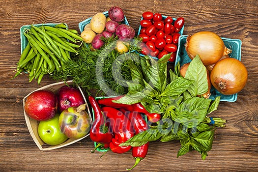 Fresh farmers market fruit and vegetable produce from above