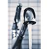 Stainless steel kitchen faucet with running water