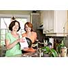 Mother and daughter doing dishes in kitchen at home