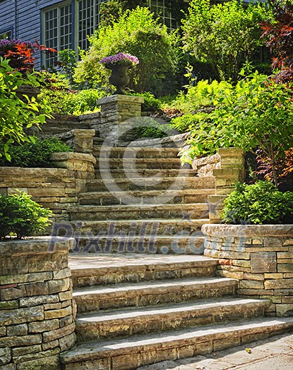 Natural stone stairs landscaping in home garden Natural stone stairs landscaping in home garden