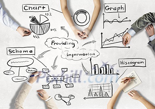 Top view of people hands drawing business teamwork strategy Top view of people hands drawing business teamwork strategy