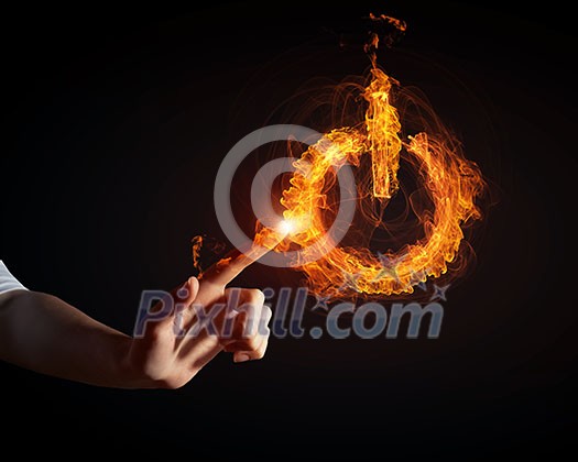 Glowing fire power icon of interface on dark background