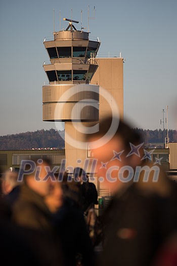 Traffic control tower at the Zurich International Airport (Flughafen Zürich) in Kloten, Switzerland