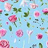Elegance Seamless wallpaper pattern with of pink flowers on blue background