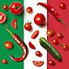 vegetables on the Italian tricolor background. Ingredients for the salad