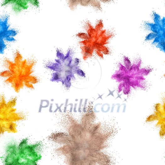 Seamless pattern , many colored powder explosion on white background. Seamless pattern , many colored powder explosion on white background.