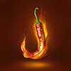 Red hot chili pepper on brown background with flame