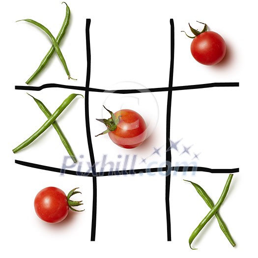 Diet concept hazardous game for health tic tac toe on a white background Diet concept hazardous game for health tic tac toe on a white background