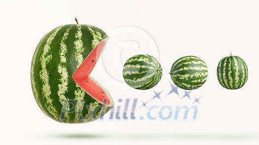 funny pacman watermelon isolated on white background funny pacman watermelon isolated on white background