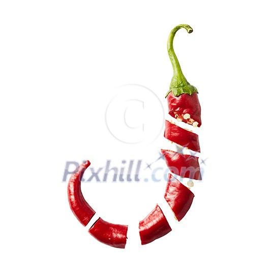 Fresh chopped red chilies on white background Fresh chopped red chilies on white background