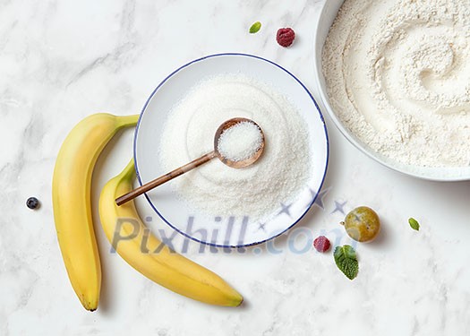 banana pie ingredients on a white background.