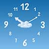 clock on a background of blue sky and clouds of arrows