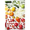 Rainbow collection of fruits and vegetables on white backdrop, weight loss, food for vegans and healthy diet.