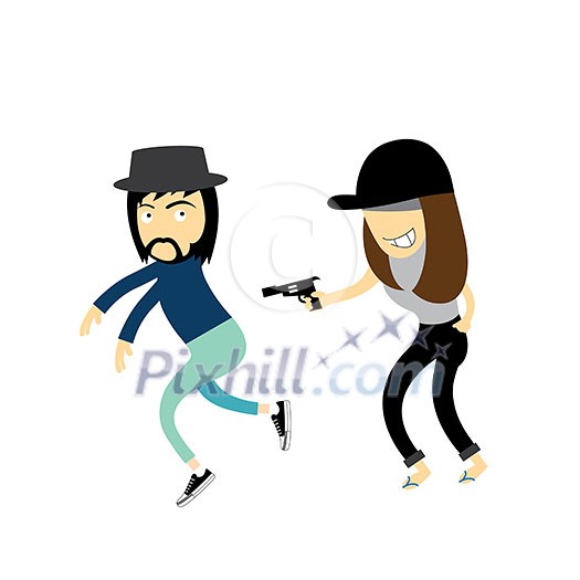 hipster girl fighting boy vector cartoon hipster girl fighting boy vector cartoon