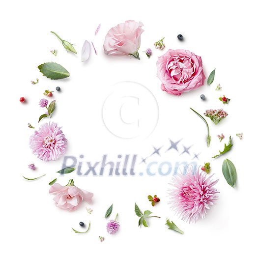 greeting card with frame flowers isolated on white