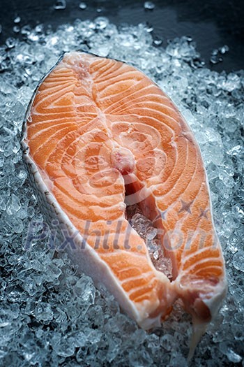 Fresh Raw steak salmon on ice Fresh Raw steak salmon on ice