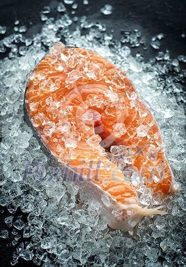Fresh Raw steak salmon on ice Fresh Raw steak salmon on ice