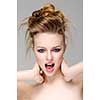 Expressive young women. Girl with make-up and hairstyle with expressive emotion.