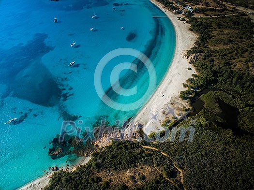 Aerial View of the Splendid Rondinara Beach, Corsica, France