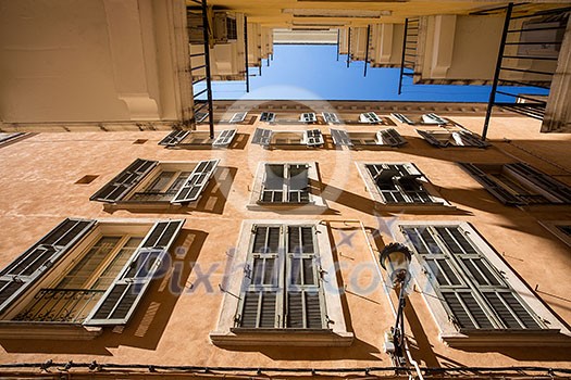 Houses with large windows in Bastia, Corsica