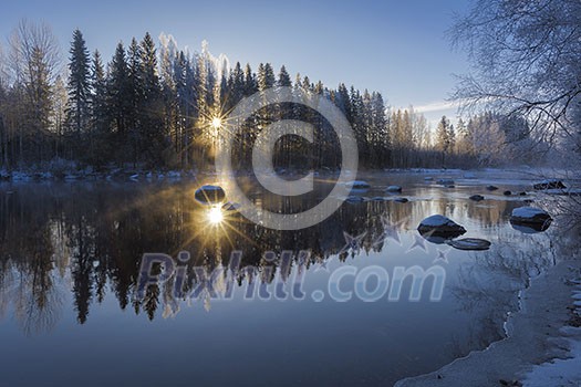 River scenery in winter morning