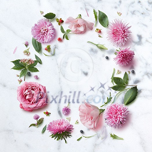 round frame of flowers on a white background with space for text round frame of flowers on a white background with space for text