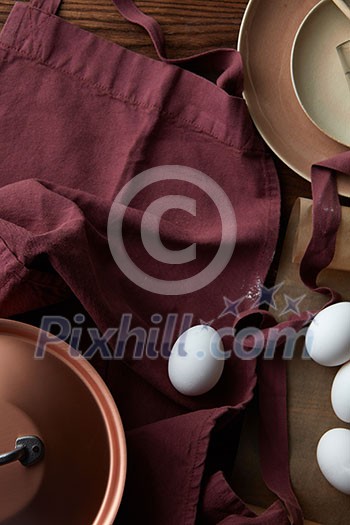 Table setting of Cooking ingredients with utensils Table setting of Cooking ingredients with utensils