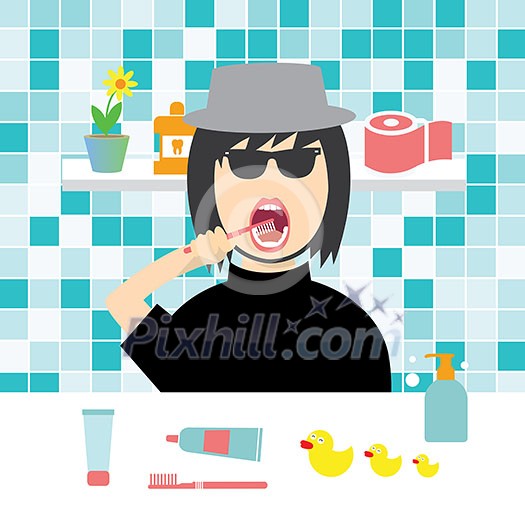 vector man brushing teeth before bedtime vector man brushing teeth before bedtime