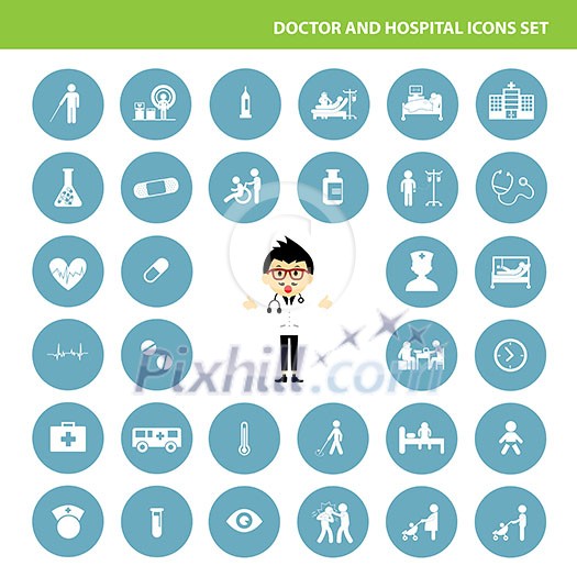vector doctor and hospital icon set 