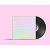 Vintage vinyl record from paper box over pink background