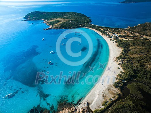 Aerial View of the Splendid Rondinara Beach, Corsica, France