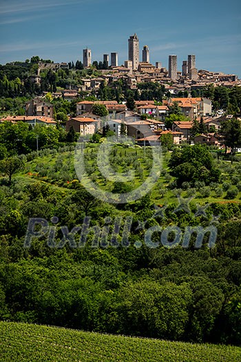 In the very heart of Tuscany - Aerial view of the medieval town of Montepulciano, Italy In the very heart of Tuscany - Aerial view of the medieval town of Montepulciano, Italy