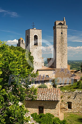In the very heart of Tuscany - Aerial view of the medieval town of Montepulciano, Italy In the very heart of Tuscany - Aerial view of the medieval town of Montepulciano, Italy