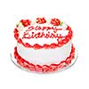 Birthday cake with white and red icing isolated on white