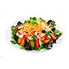 Plate of healthy green garden salad with fresh vegetables on white background