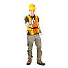 Smiling male construction worker showing thumbs up in safety vest and hard hat