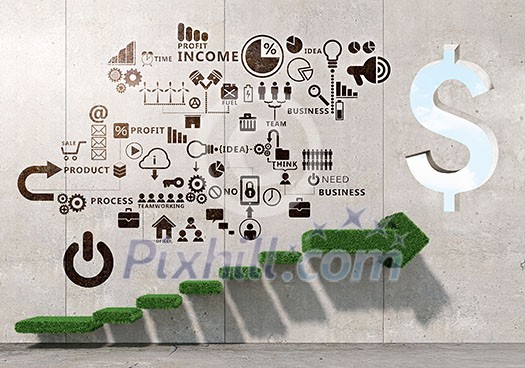 Business strategy plan over ladder leading to success Business strategy plan over ladder leading to success