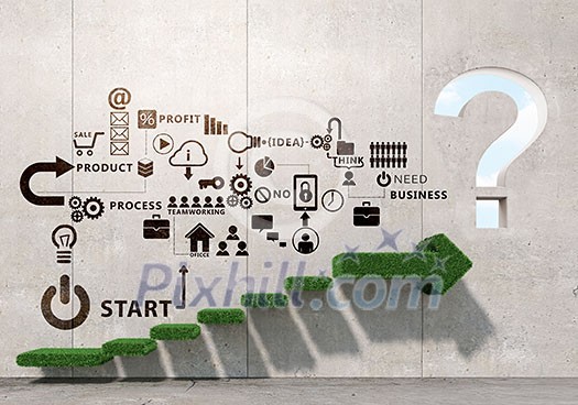Business strategy plan over ladder leading to success Business strategy plan over ladder leading to success