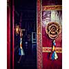 Vintage retro effect filtered hipster style image of open door of Spituk Gompa (Tibetan Buddhist monastery) with ornamented decorated door handle. Ladakh, India