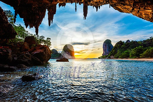 Tropical holidays beach vacation in Thailand tourism concept - Pranang beach on sunset. Railay , Krabi Province Thailand Tropical holidays beach vacation in Thailand tourism concept - Pranang beach on sunset. Railay , Krabi Province Thailand