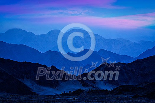 Himalayas mountains in twilight. Ladakh, Jammu and Kashmir, India