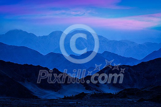 Himalayas mountains in twilight. Ladakh, Jammu and Kashmir, India Himalayas mountains in twilight. Ladakh, Jammu and Kashmir, India