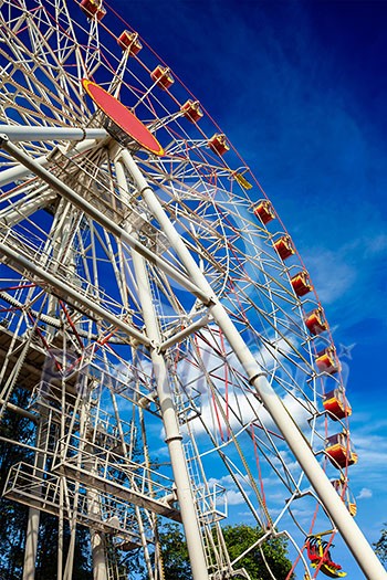 Ferris wheel in the sky, wide angle shot Ferris wheel in the sky, wide angle shot