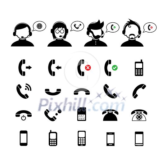 operator customer support and basic  phone vector icon set 