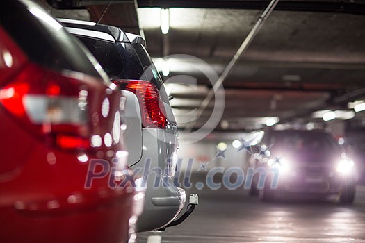 Underground parking/garage (shallow DOF; color toned image)