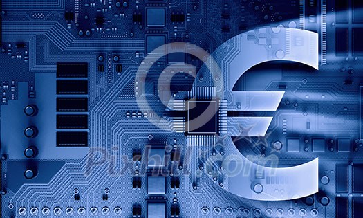 Background image with system motherboard concept and euro sign